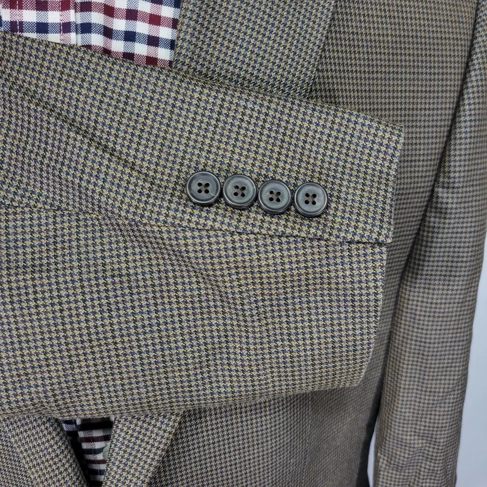Lauren Ralph Lauren Men's Sport Coat Blazer Brown Houndstooth Silk Wool Size 44L